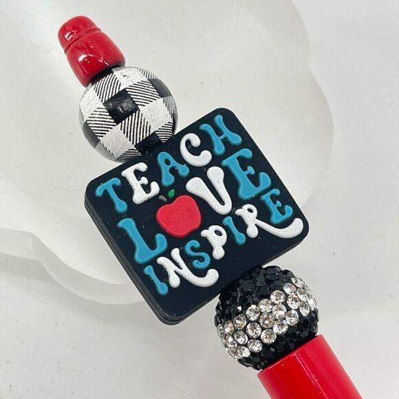 Teach love inspire pen handmade NEW teacher apple rhinestone bling teal red blac - Picture 2 of 4